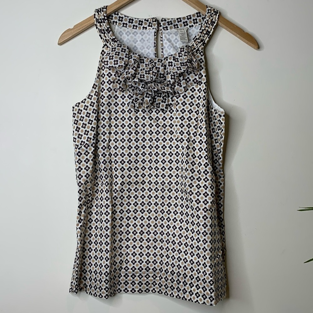 J Crew | Ruffle Collar Sleeveless Print 100% Cotton Top Blouse 0